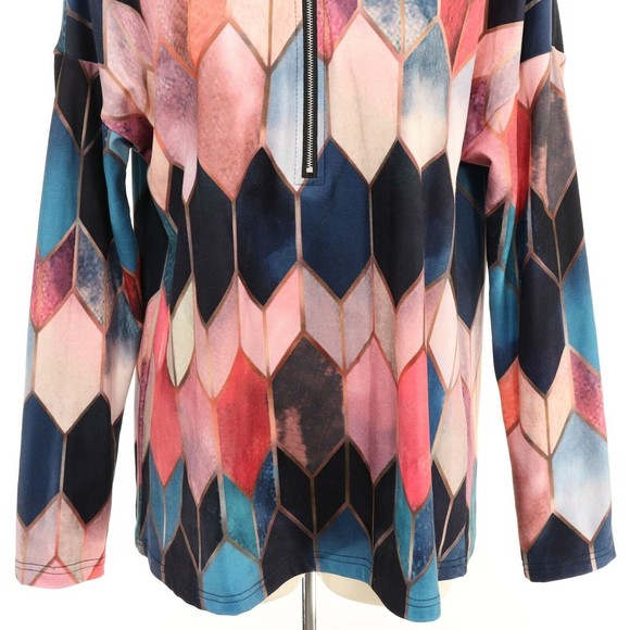 Sheilay Womens Pullover Sweatshirt M Medium 1/2 Zip Geometric Blue Pink Purple - Picture 3 of 9